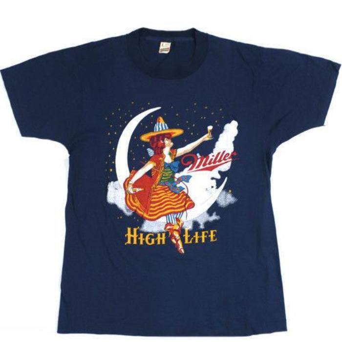 Miller High Life T-Shirt Vintage Girl In The White Moon