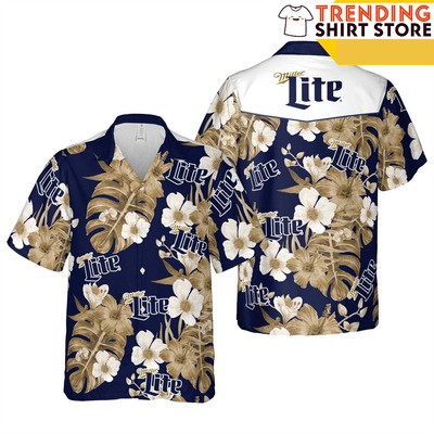 Miller Lite Hawaiian Shirt Tropical Flora For Beach Lovers