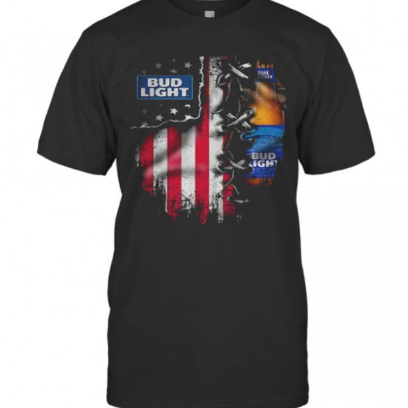 Bud Light Beer T-Shirt American Flag Independence Day