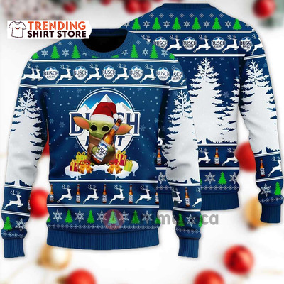 Star Wars Cute Baby Yoda Loves Busch Light Ugly Christmas Sweater