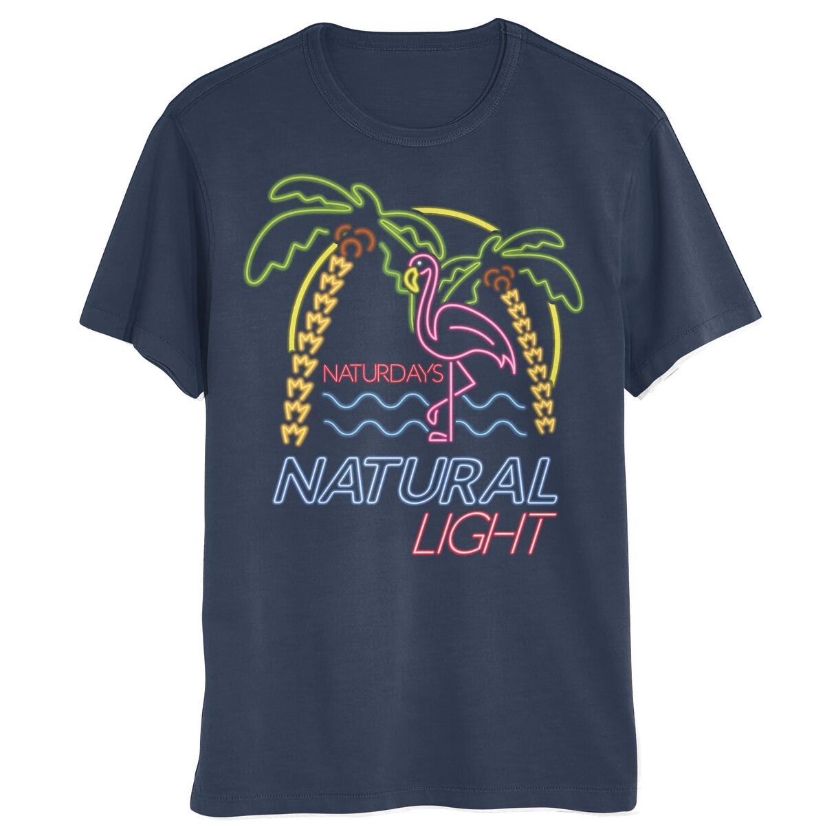 Natural Light Men's Navy Blue Neon Sign Naturdays T-Shirt