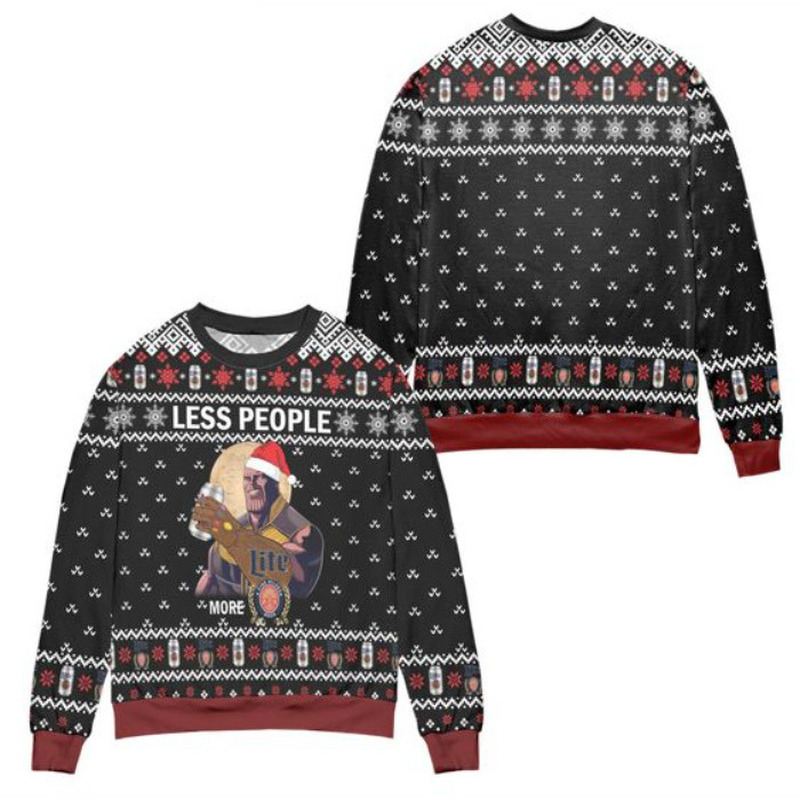 Thanos Less People More Miller Lite Ugly Sweater Snowflake Pattern