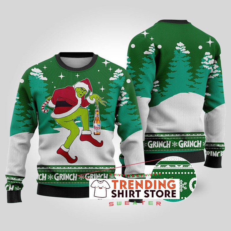 Funny Grinch Stealing Coors Light Beer Ugly Christmas Sweater