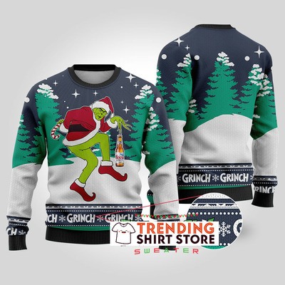 Gray Funny Grinch Stealing Coors Light Beer Ugly Christmas Sweater
