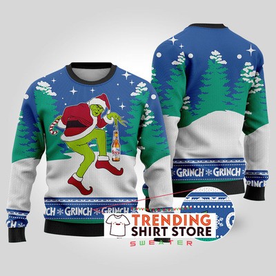 Blue Funny Grinch Stealing Coors Light Beer Royal Ugly Christmas Sweater