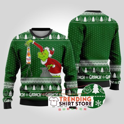 Funny Forest Green Grinch Coors Light Ugly Christmas Sweater