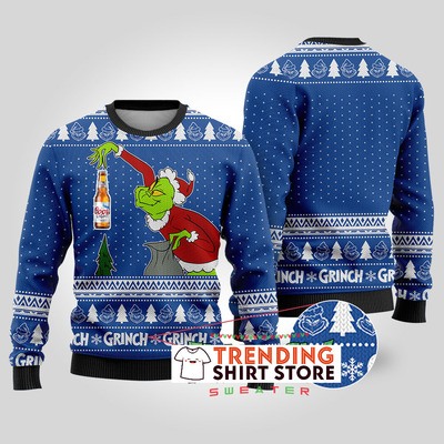 Funny Royal Blue Grinch Stealing Coors Light Ugly Christmas Sweater