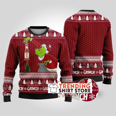 Cardinal Red Funny Grinch Miller Lite Ugly Sweater