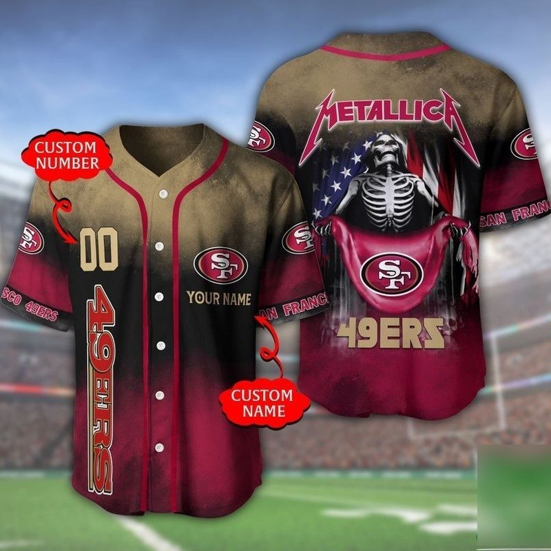 49ers Personalized Jersey Metallica Skull Customizable Baseball Jersey