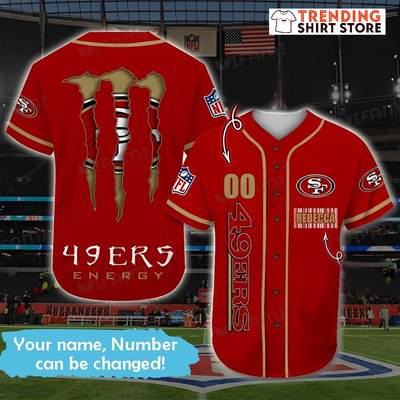 Monster Personalized 49ers Jersey Energy San Francisco Customize Name & Number Baseball Jersey