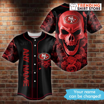 Horror Red Skull 49ers Personalized Jersey Custom Name Baseball Jersey