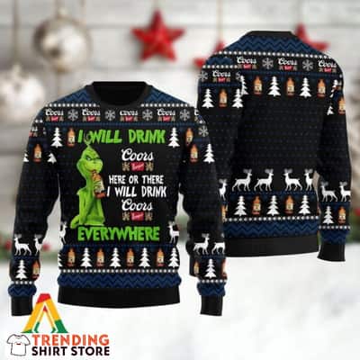 Funny Grinch I Will Drink Coors Banquet Everywhere Christmas Sweater
