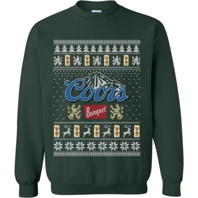 Forest Green Coors Banquet Christmas Sweater For Beer Drinkers