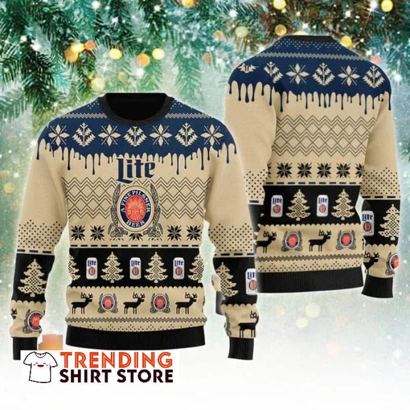 Chevron Pattern Miller Lite Ugly Sweater For Beer Lovers