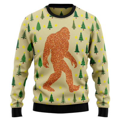 Walking Bigfoot Ugly Christmas Sweater Xmas Pattern