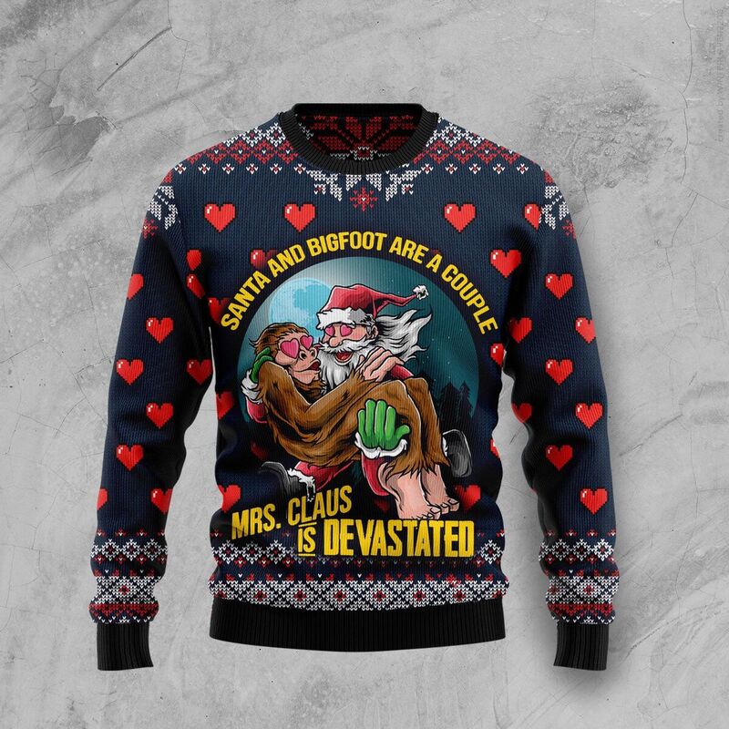 Santa And Bigfoot Are A Couple Ugly Christmas Sweater