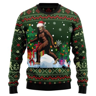 Bigfoot Ugly Christmas Sweater Chevron Pattern