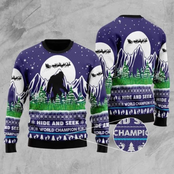 Bigfoot Ugly Christmas Sweater Hide And Seek World Champion
