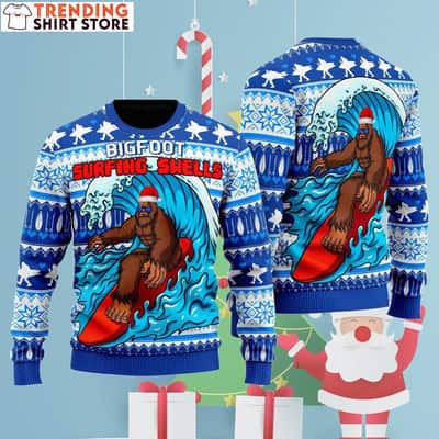Surfing Swells Bigfoot Ugly Christmas Sweater