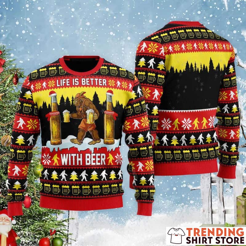 Bigfoot Life Is Better With Beer Ugly Christmas Sweater