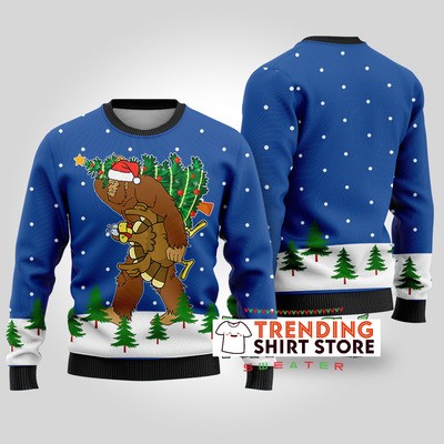 Funny Thanksgiving Bigfoot Steals Turkey Ugly Christmas Sweater
