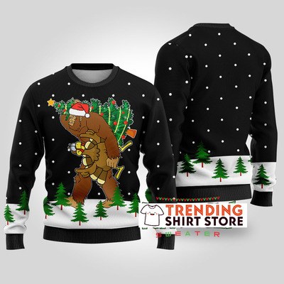 Funny Black Thanksgiving Bigfoot Steals Turkey Ugly Christmas Sweater