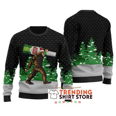 Funny Black Bigfoot Ugly Christmas Sweater Stella Artois Beer