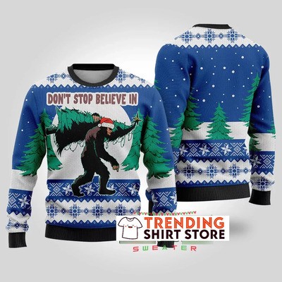 Royal Bigfoot Ugly Christmas Sweater Don't Stop Believe In