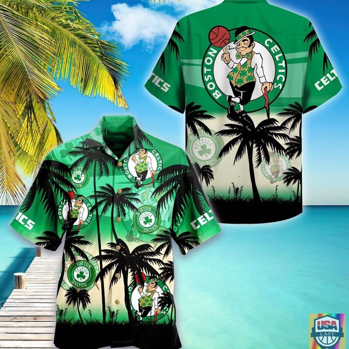 Boston Celtics Hawaiian Shirt Palm Tree