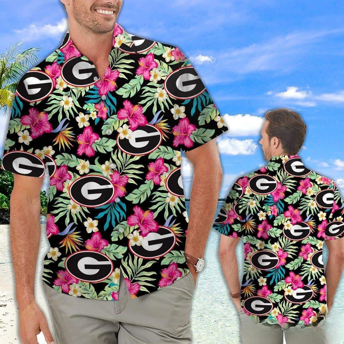 Georgia Bulldogs UGA Hawaiian Shirt Hibiscus For Football Fans