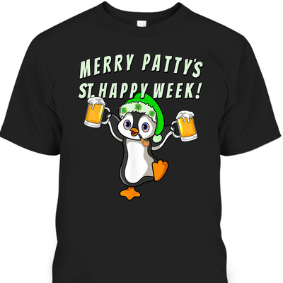 Funny St Patrick's Day T-Shirt Merry Party's St Happy Week Penguin Drinking Beer