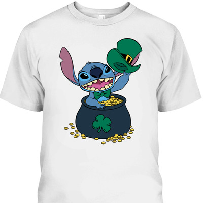 Disney Stitch Pot Of Gold Shamrock St Patrick’s Day T-Shirt