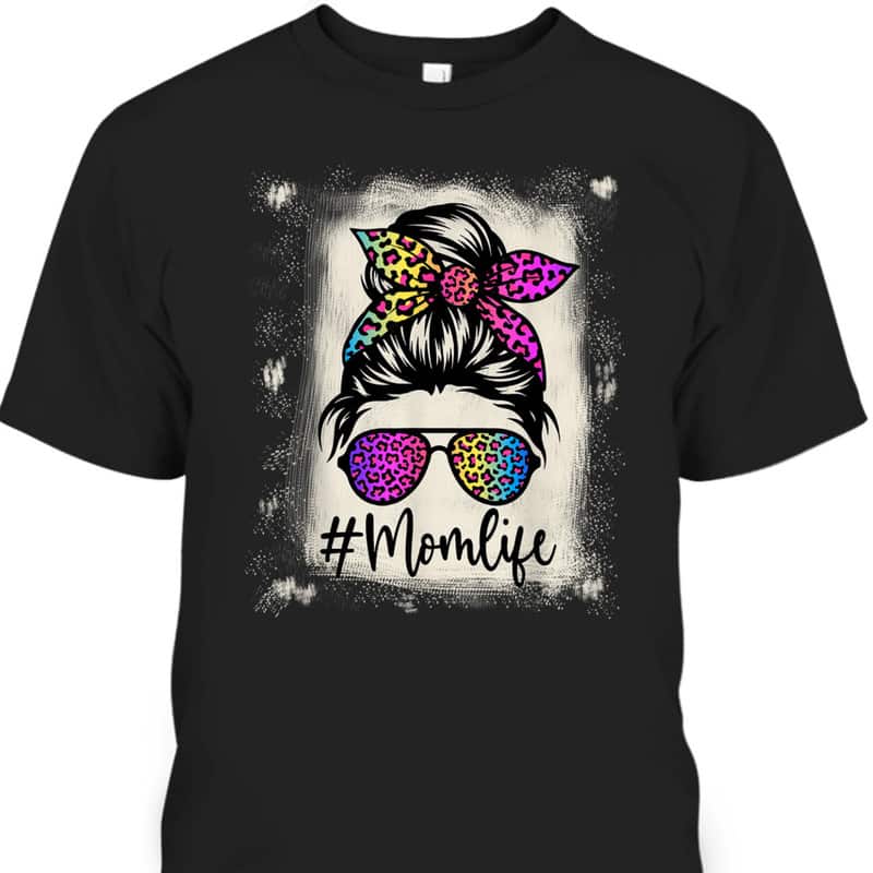 Mother's Day T-Shirt Mom Life Bleached Rainbow Leopard