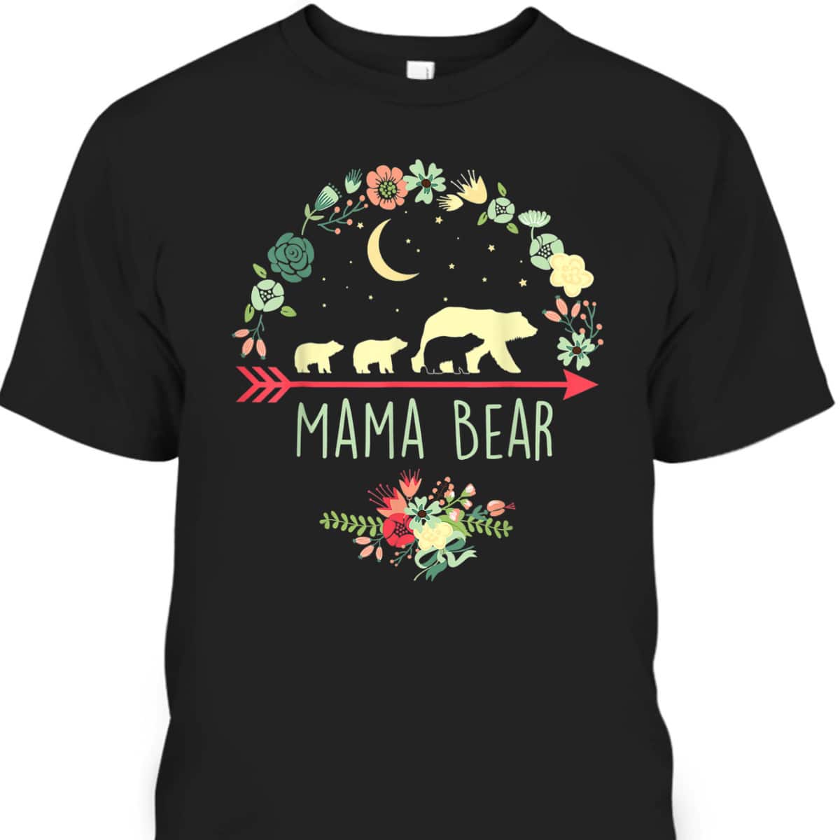 Mama Bear With 3 Cubs Floral Mother's Day T-Shirt