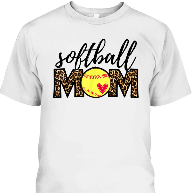 Mother's Day T-Shirt Softball Mom Leopard Gift For Sport Lovers