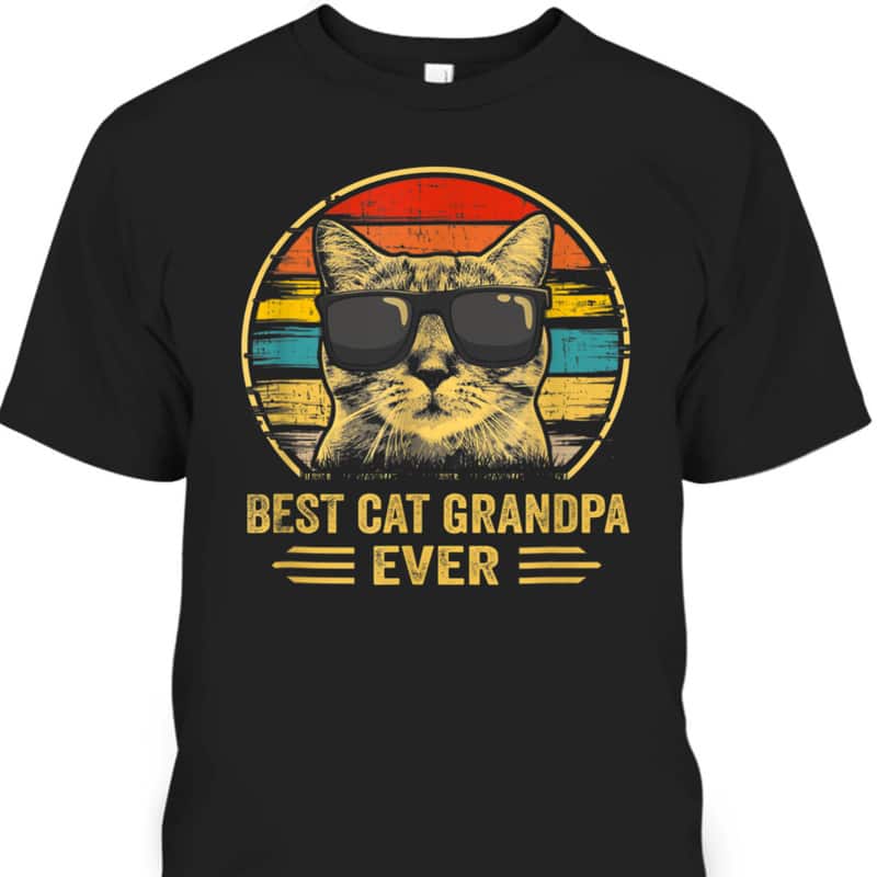 Vintage Best Cat Grandpa Ever Cat With Sunglasses Father's Day T-Shirt
