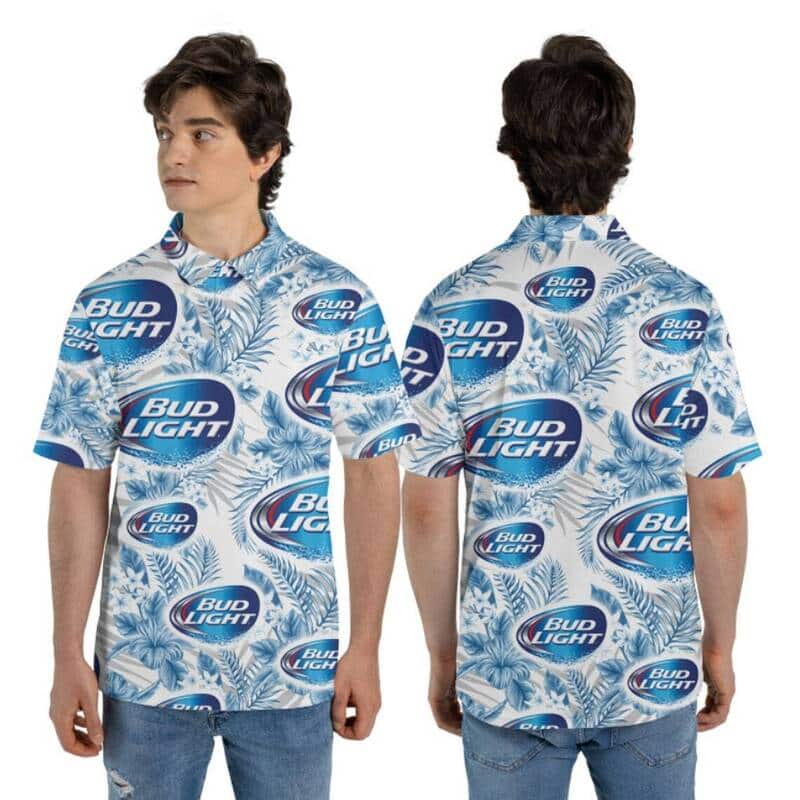 White Aloha Bud Light Hawaiian Shirt Tropical Flower Gift For Beer Lovers