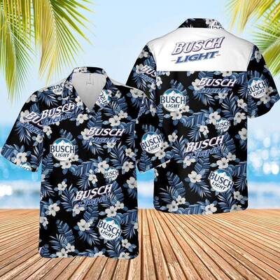 Busch Light Hawaiian Shirt Blue Flora Gift For Holiday