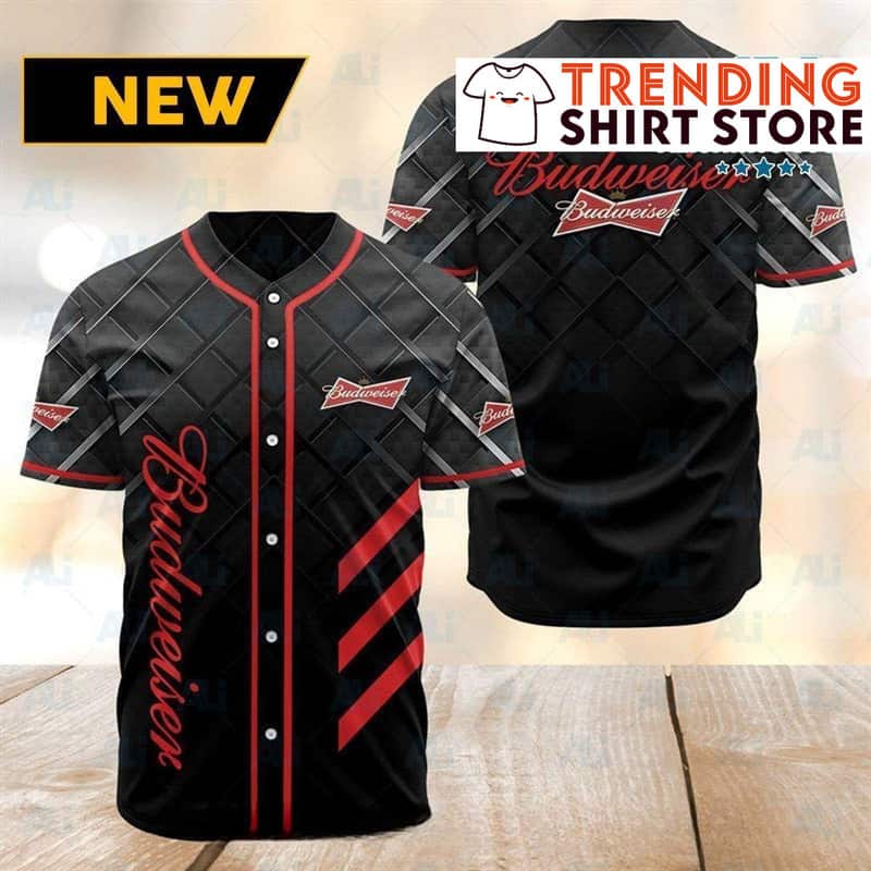 Budweiser Baseball Jersey Classic Red Black Gift For Beer Lovers