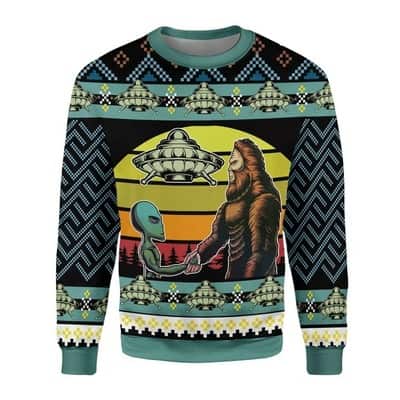 Alien And Bigfoot Ugly Christmas Sweater