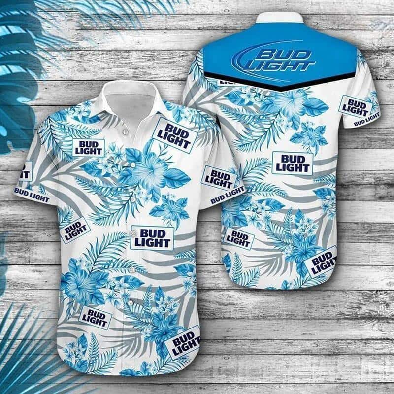 Bud Light Hawaiian Shirt Blue Tropical Flowers Perfect Gift For Beer Lovers