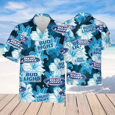 Bud Light Hawaiian Shirt Hibiscus Flower Pattern Beach Lovers Gift