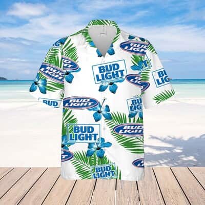 Bud Light Beer Hawaiian Shirt Hibiscus Flower Pattern Gift For Beach Lovers