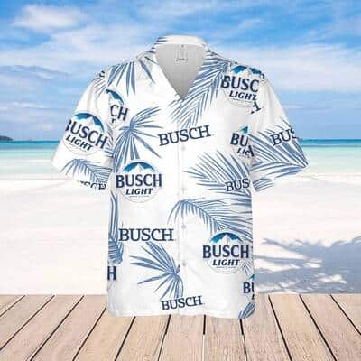 Busch Light Hawaiian Shirt Palm Leaves Pattern On White Theme