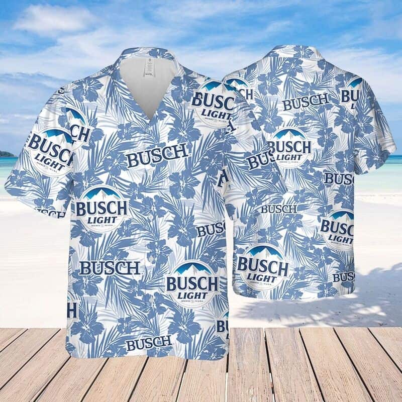 Busch Light Beer Hawaiian Shirt Tropical Flower Pattern
