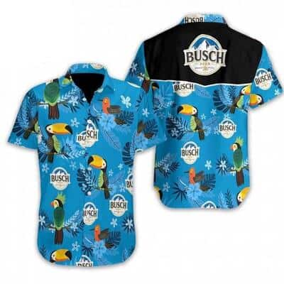 Busch Light Hawaiian Shirt Bird And Tropical Flower Pattern