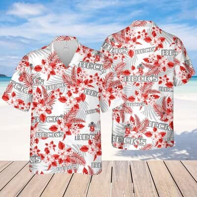 Beck's Beer Tropical Flower Pattern Hawaiian Shirt Beach Lovers Gift