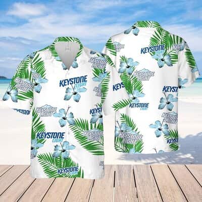 Keystone Light Hibiscus Flower Pattern Hawaiian Shirt Beach Gift For Beer Lovers