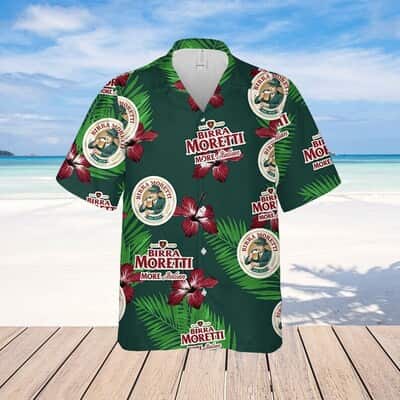 Birra Moretti Beer Hibiscus Flower Pattern Hawaiian Shirt Gift For Beach Lovers