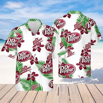 White Aloha Dr.Pepper Hawaiian Shirt Hibiscus Flower Beach Lovers Gift